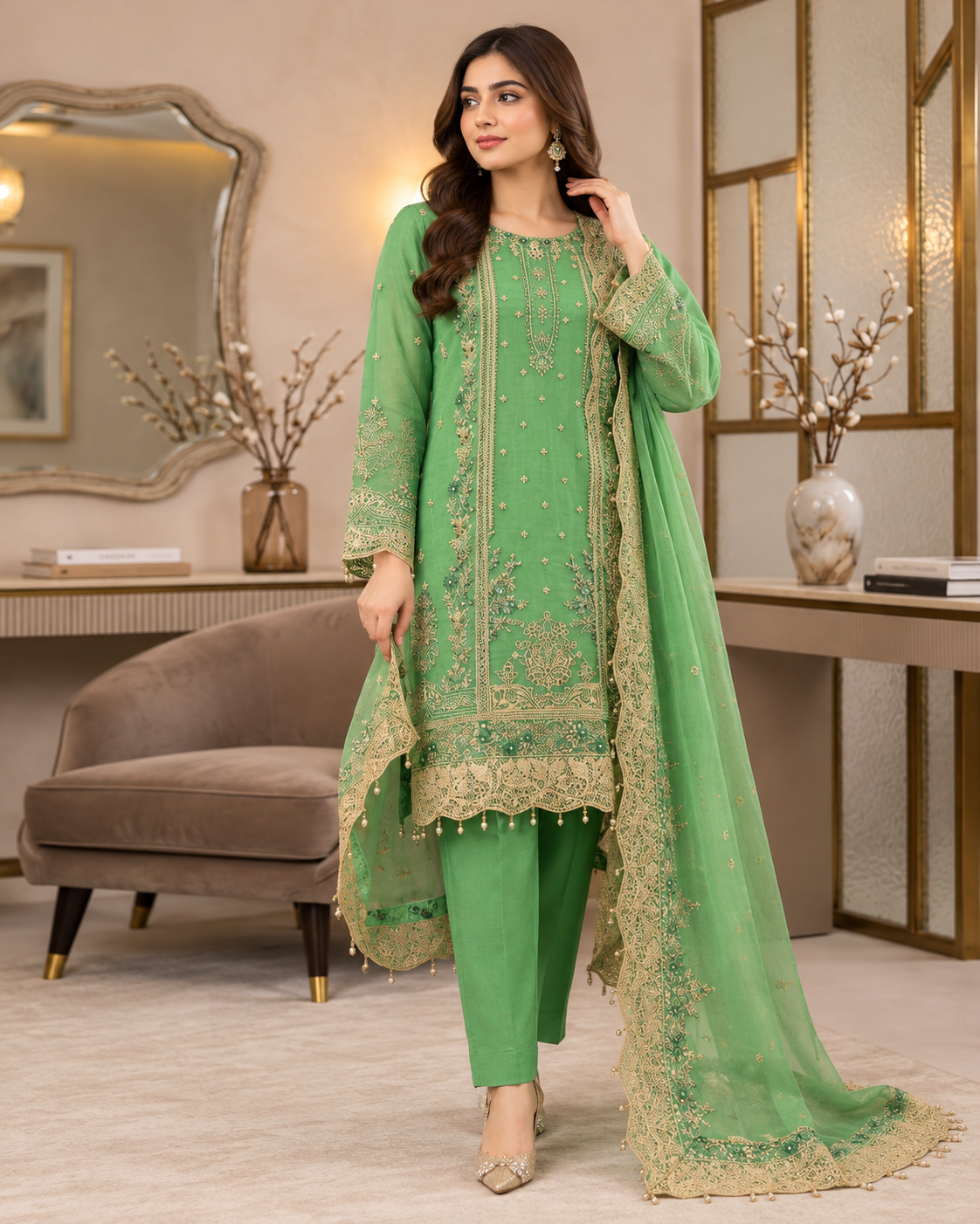 RIVA F-582 | Luxury Wedding Embroidered & Embellished Net 3 Piece Suit ...