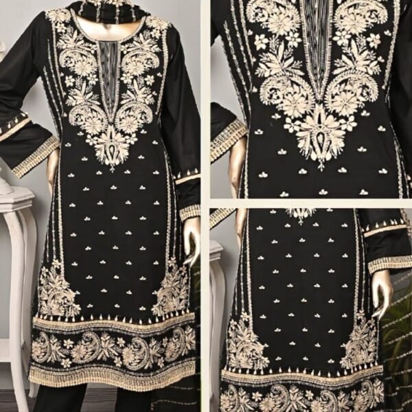 Pardesi Pure Lawn 03 Piece – Black Gold - Lawn Cotton Collection
