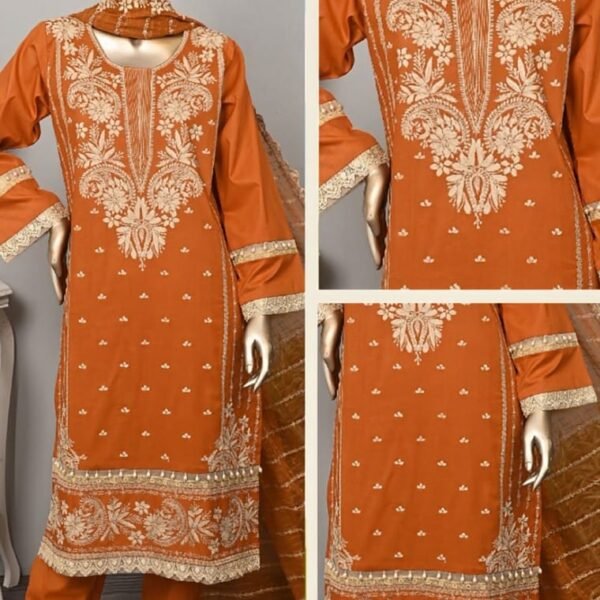 Pardesi Pure Lawn 03 Piece – Orange - Lawn Cotton Collection