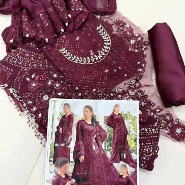 Maria B – Luxury Maroon Chiffon 3 | Wedding Article