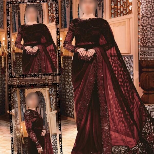 Maria B Luxury Maroon Saree | Wedding | Luxury Saree